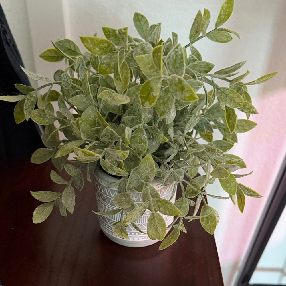Green Faux Plant in Decorative Pot